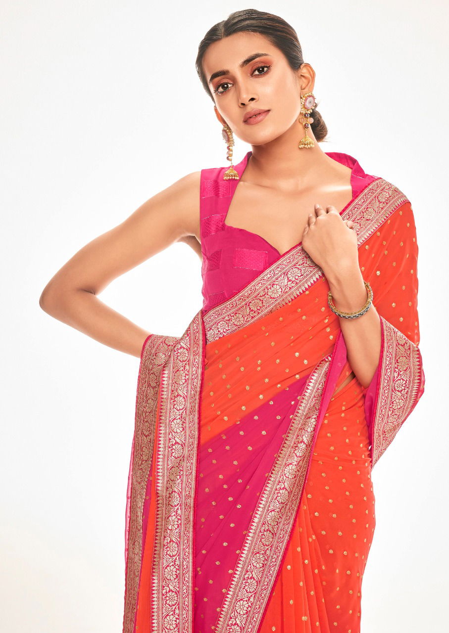 Stavan Brahmastra New Fancy Exclusive Wear Georgette With Foil Print Saree Collection 
